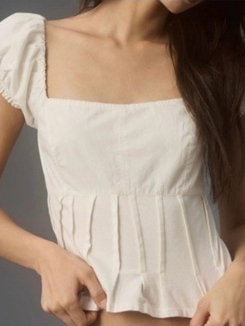 Anthropologie White Corset Puff Sleeve Top